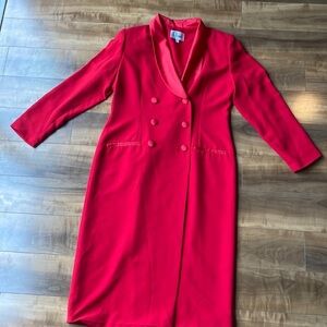 Elizeh vintage red dress double breast buttons red silky collar size‎ 12